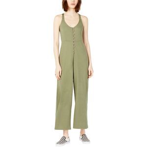 Project 28 Womens Solid Button-Up Jumpsuit, Green, NWT